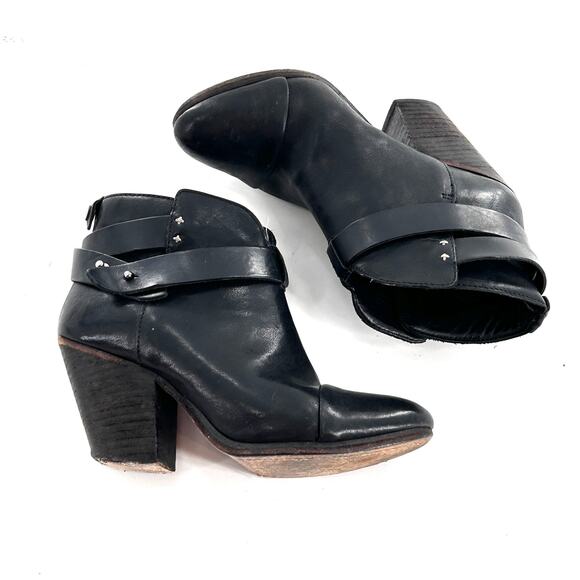 Rag & Bone Harrow Ankle Booties 6 36 Black Leather Boot Western Boho Moto Buckle - Picture 9 of 9